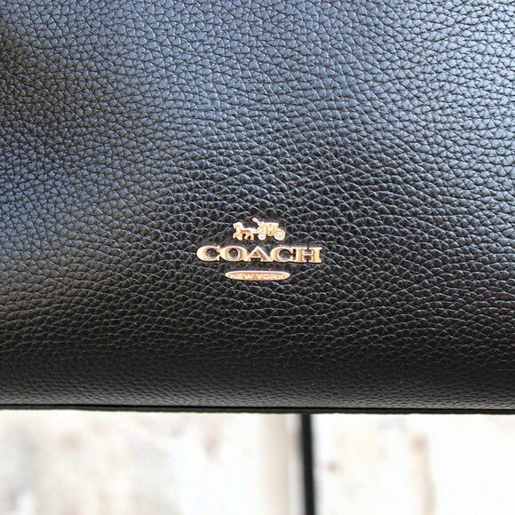 Coach Black Pebbled Leather Chain Tote Bag 57107 Turnlock Gold Hardware Dust Bag - Picture 4 of 16